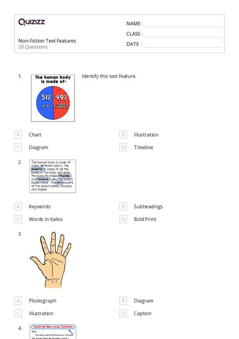First Grade Text Features Worksheets に対する画像結果