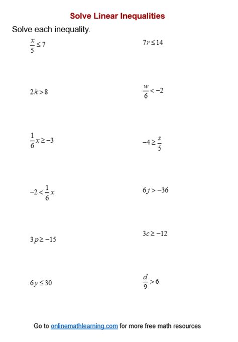 Toradh íomhá ar Solving Inequalities Multiplication Division Worksheet