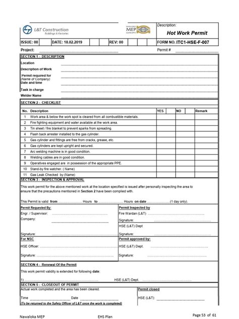 Hot Work Permit Form for Welding に対する画像結果
