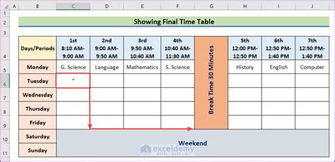 Image result for Time Table Format Excel