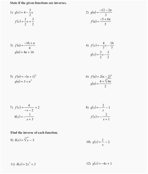 Image result for Inverse Function Worksheet with Answers