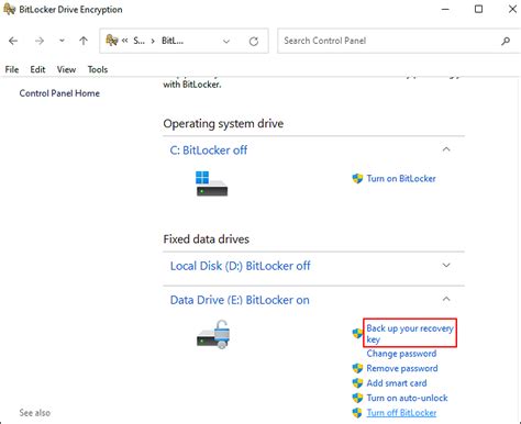 Toradh íomhá ar BitLocker Back Up Recovery Key Options