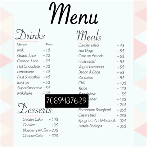 Toradh íomhá ar Bloxburg Cafe Menu