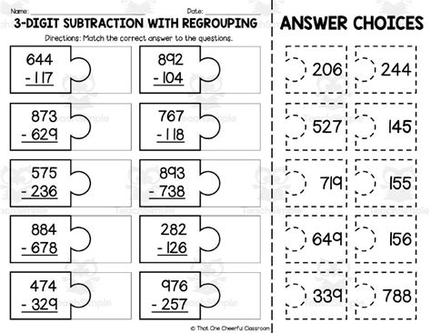 Image result for Subtracting 3-Digit Numbers Worksheet