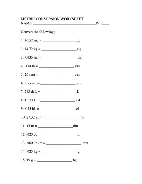 Practice Metric Conversions Answer Key に対する画像結果