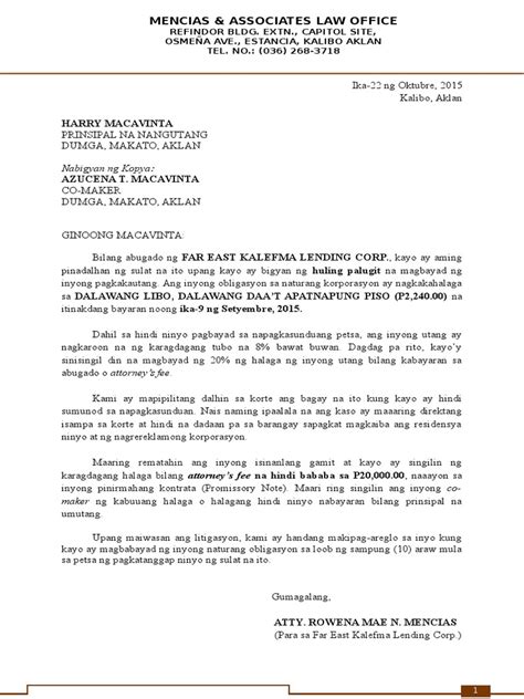 Image result for Demand Letter Tagalog Sample