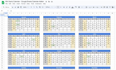 Image result for Google Sheets Yearly Calendar
