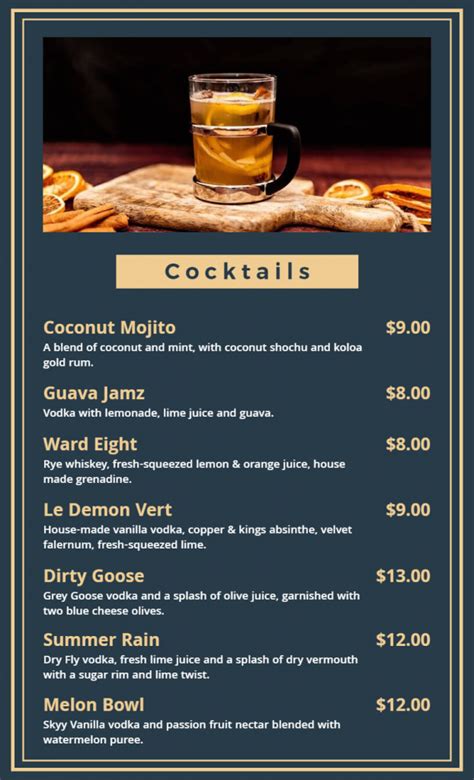 Afbeeldingsresultaten voor Beverage Menu Sample