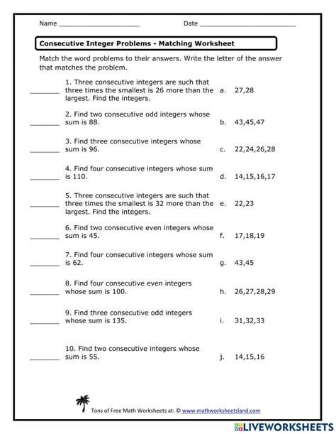 Toradh íomhá ar Consecutive Integer Problems PDF