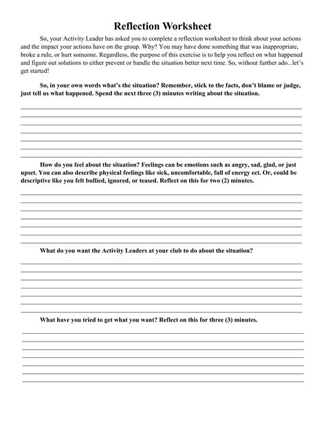 Image result for Student Reflection Worksheet