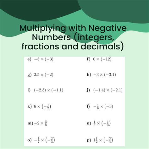 Image result for Multiplying Negative Number Sheet