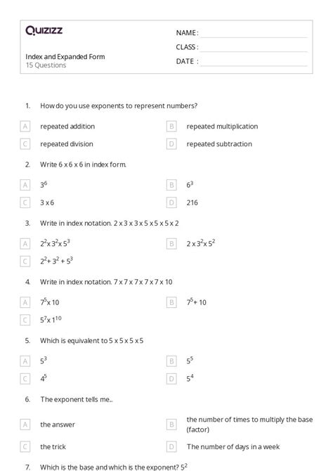 Image result for Writing Repeated Multiplication in Index Form Worksheet