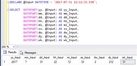 Date Built-In Function Table SQL に対する画像結果