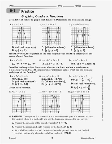 Image result for Graphing Quadratic Equations Worksheet