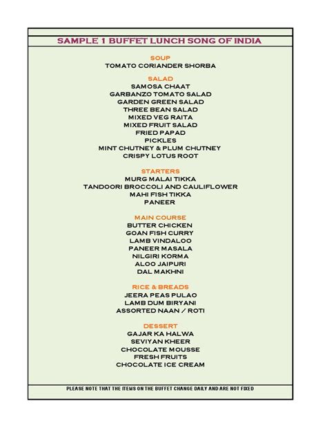 Image result for Lunch Buffet Menu Samples