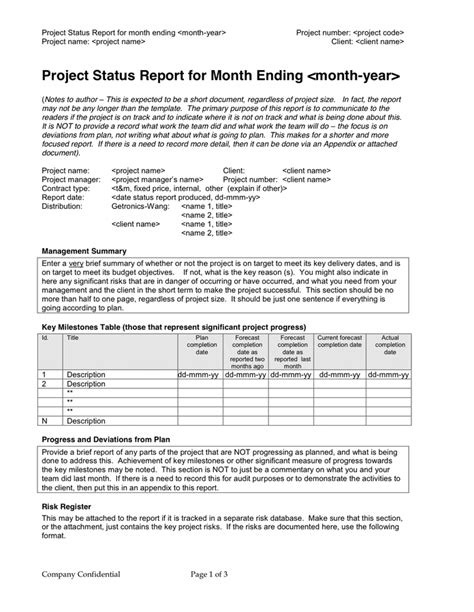 Project Monthly Status Report Template - Sarseh.com