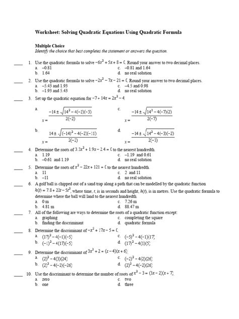 Image result for Quadratic Formula Guided Worksheet