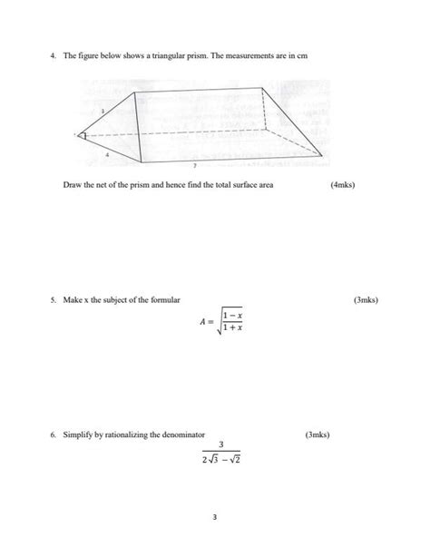 Image result for Form 3 Maths Questions