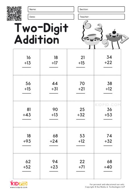 Afbeeldingsresultaten voor 2-Digit Addition Practice Sheets