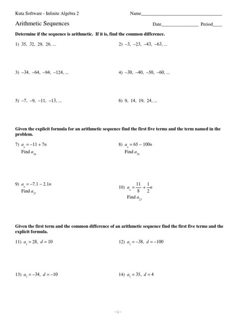 Toradh íomhá ar arithmetic sequence worksheets
