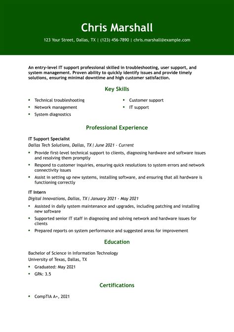 Image result for Entry Level Information Technology Resume Examples