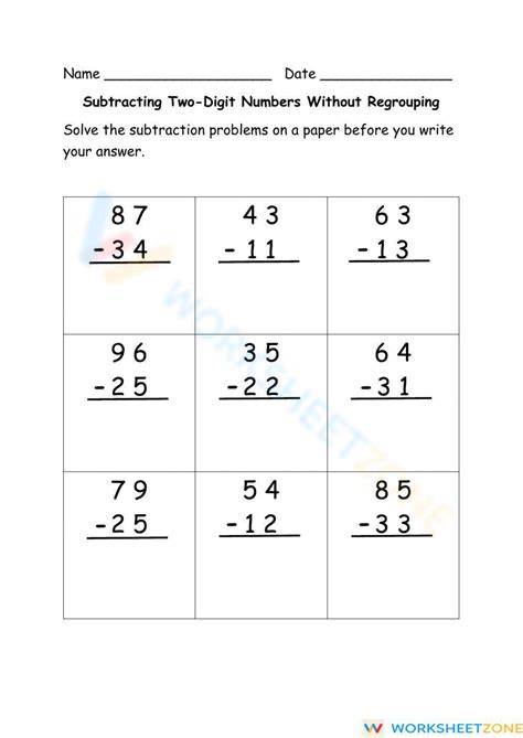 Toradh íomhá ar Add and Subtract 2-Digit Numbers Worksheet