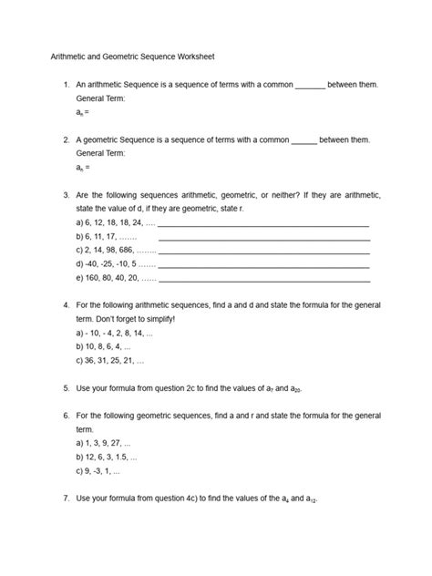Image result for Arithmetic Sequence Worksheet