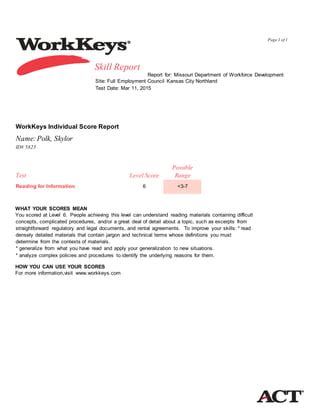 Image result for WorkKeys Score Guidelines