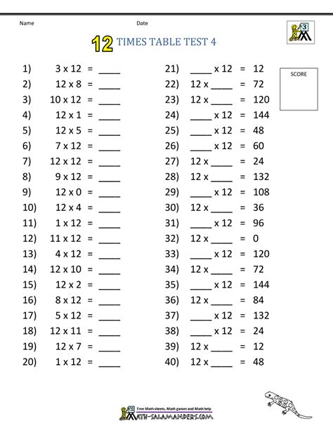 Times Table Test Worksheet に対する画像結果