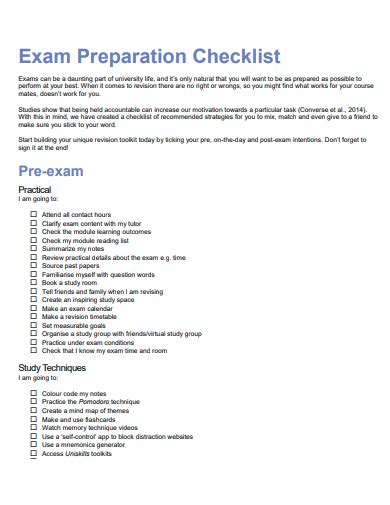 FREE 21+ Exam Checklist Samples in MS Word | MS Excel | Google Docs ...