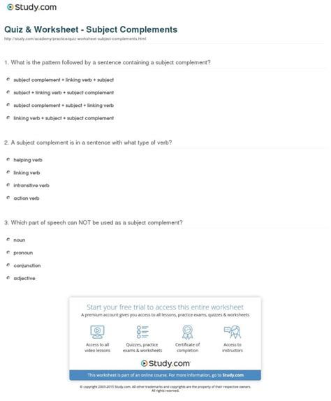 Image result for Complement Worksheet with Answers PDF