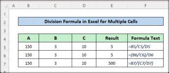 Image result for Division Formula in Excel Example