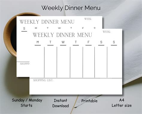 Image result for Weekly Dinner Menu Template