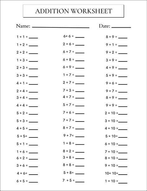 Image result for Addition Chart Worksheet