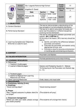 Toradh íomhá ar Lesson Plan Sample Normal Distribution