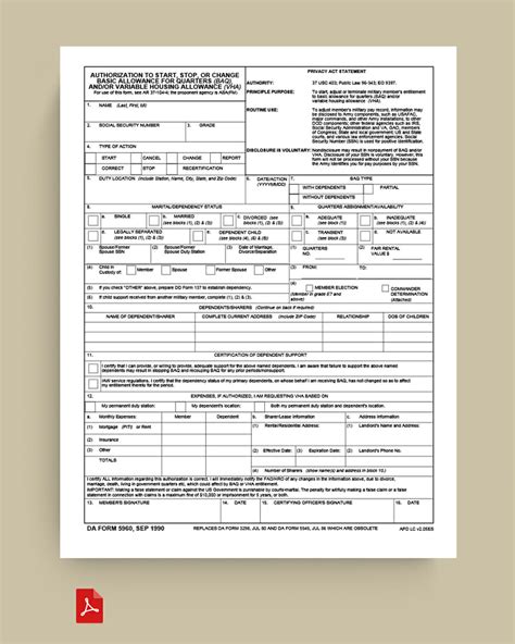 Image result for DA Form 5960 Fillable PDF