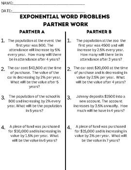 Image result for Exponential Equation Word Problems for 8th Graders