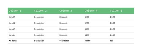 Image result for HTML Table Header Examples