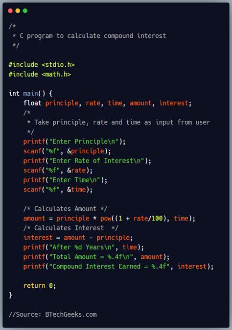 Afbeeldingsresultaten voor Simple Interest Formula in C Language