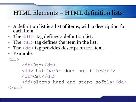 Image result for Definition List in HTML