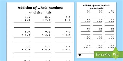 Image result for Whole Number Addition Worksheet PDF
