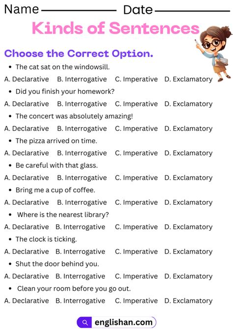 Image result for Types of Sentences Worksheet for Class 5