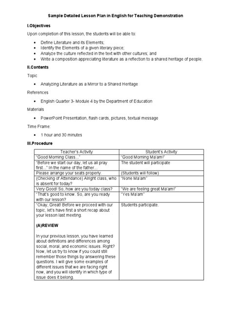Image result for Lesson Plan Sample for Demo