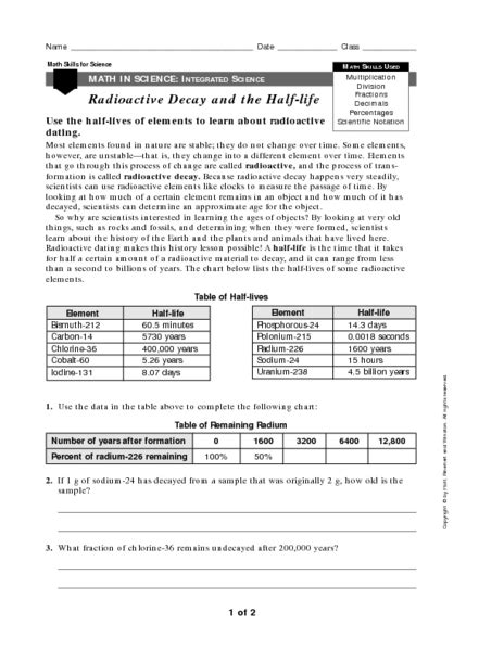Image result for Half-Life Formul for 9th Graders Worksheet Answer Key