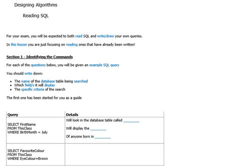 SQL Query GCSE ਲਈ ਪ੍ਰਤੀਬਿੰਬ ਨਤੀਜਾ