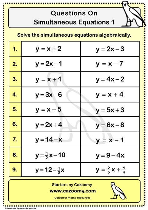 Image result for Solve Simultaneous Equations Worksheet