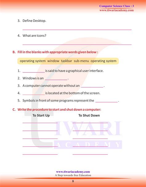 Image result for Worksheet for Class 3 Computer Science