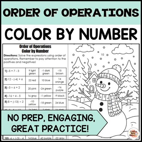 Toradh íomhá ar Order of Operations Color Sheet