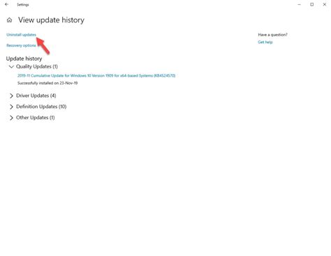 Toradh íomhá ar Uninstall Updates From Control Panel