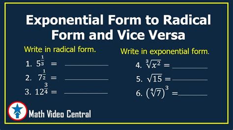Image result for Formula Chart for Converting Between Exponential Form and Radical Form Form